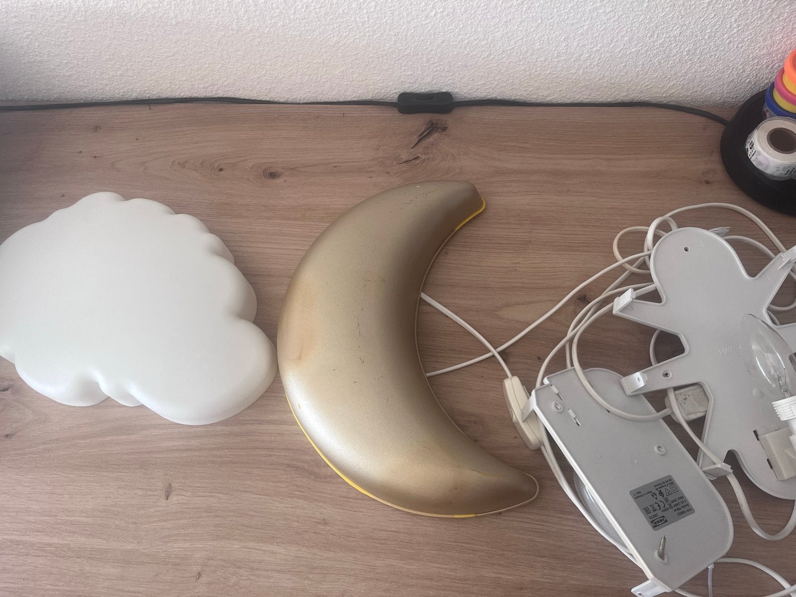 Ikea wandlampen: Wolk en gouden maan (kinderkamer), Ophalen of Verzenden, Gebruikt, Kunststof, Kids