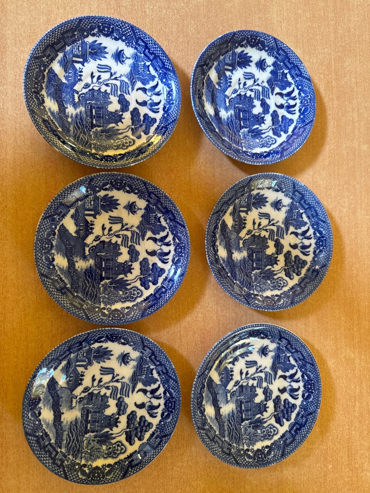 Set van 6 antieke Hereford Blue Willow borden, Ophalen of Verzenden