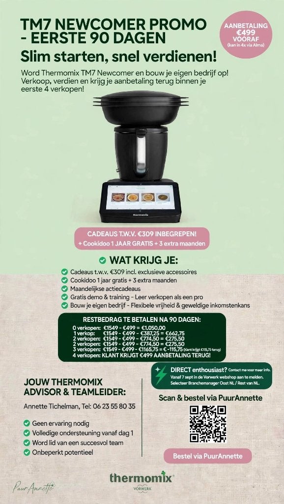 Thermomix TM7 €499,- aanbetaling | Word Newcomer Advisor, Verzenden, Nieuw, 3 snelheden of meer, 2 tot 3 liter