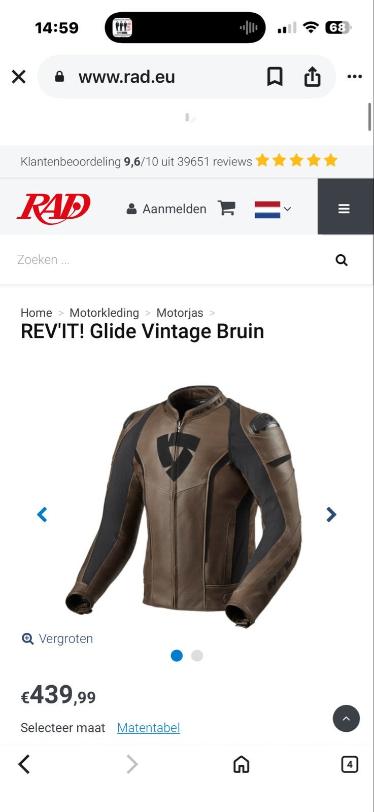 REV'IT! Glide Vintage Bruin Leren Motorjas nagenoeg nieuw!, Ophalen of Verzenden, Tweedehands, Heren, Jas | leer