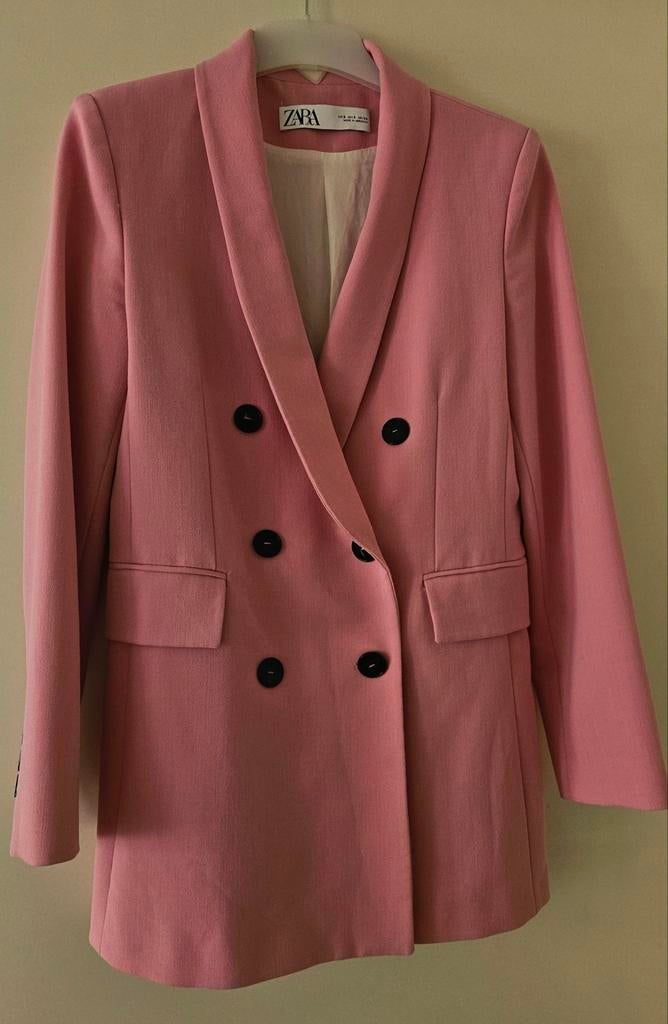 Zara Roze Double-Breasted Blazer Maat S, Kleding | Dames, Jasjes, Kostuums en Pakken, Zo goed als nieuw, Jasje, Maat 36 (S), Roze