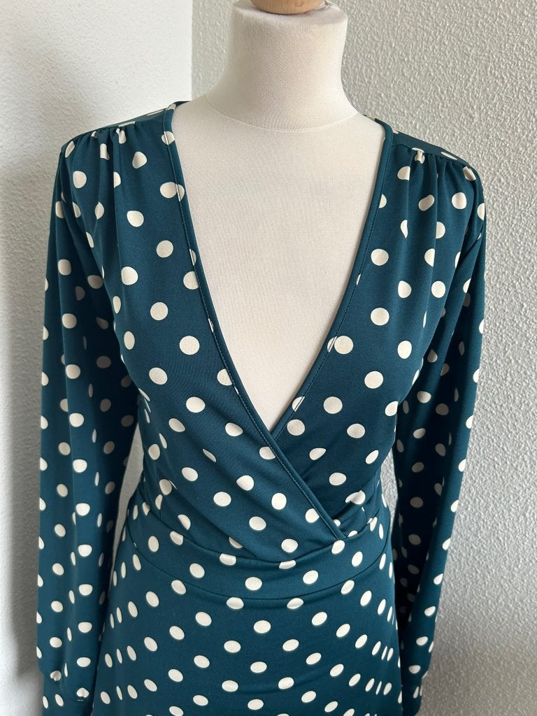 King Louie maat L polkadot jurk 1859, Kleding | Dames, Blauw, Maat 42/44 (L), Ophalen of Verzenden, Zo goed als nieuw