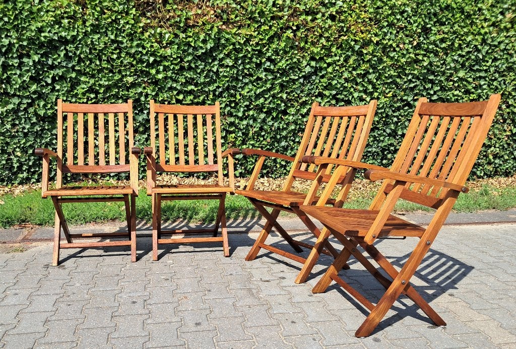4 Barlow Tyrie teakhouten bistrostoelen, inklapbaar, Tuin en Terras, Tuinsets en Loungesets, Ophalen, 4 zitplaatsen, Gebruikt
