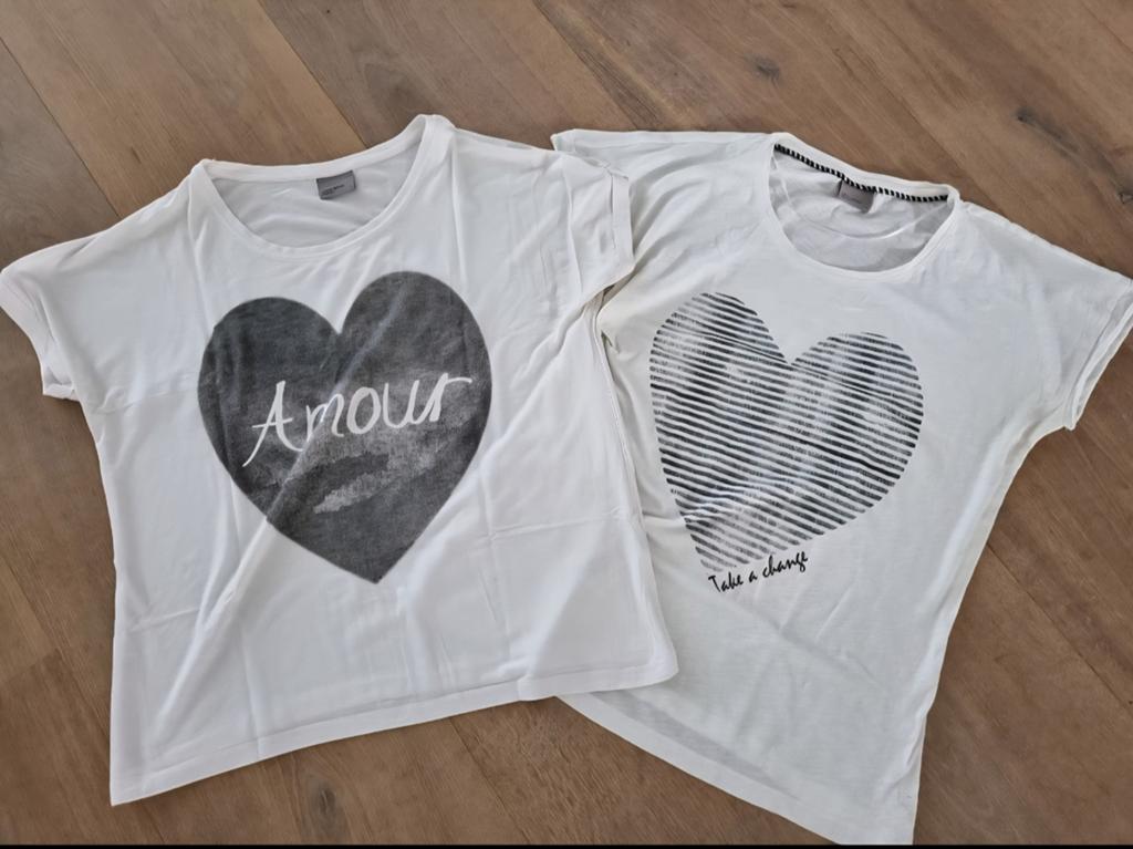 2x zgan wit shirt met hart maat M, Maat 38/40 (M), Wit, Ophalen of Verzenden, Zo goed als nieuw