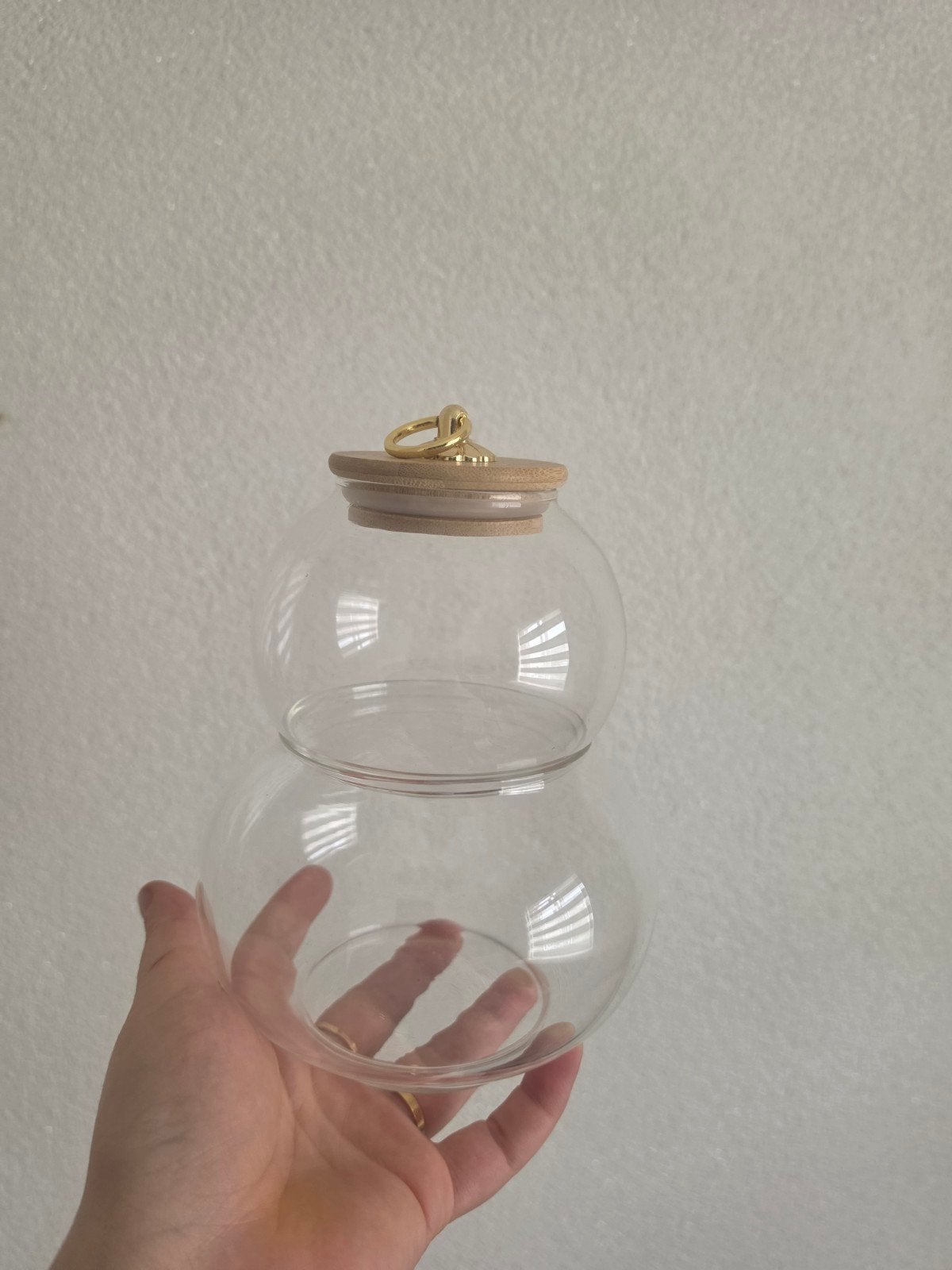 Glazen pot met houten deksel - Decoratief en functioneel, Huis en Inrichting, Ophalen, Zo goed als nieuw, Meerkleurig, Glas