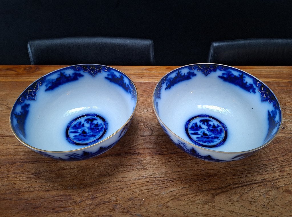 paar grote antieke Petrus Regout kast-kommen chinees decor, Ophalen of Verzenden