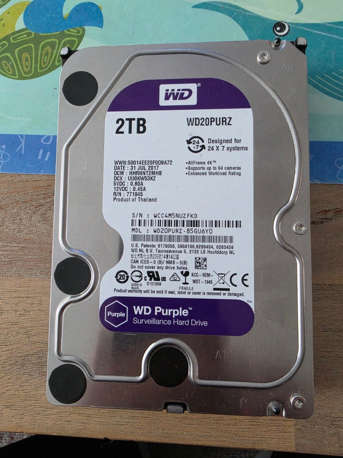 WD Purple 2TB Surveillance Hard Drive - WD20PURZ, Computers en Software, Intern, 2TB, Gebruikt, Ophalen of Verzenden