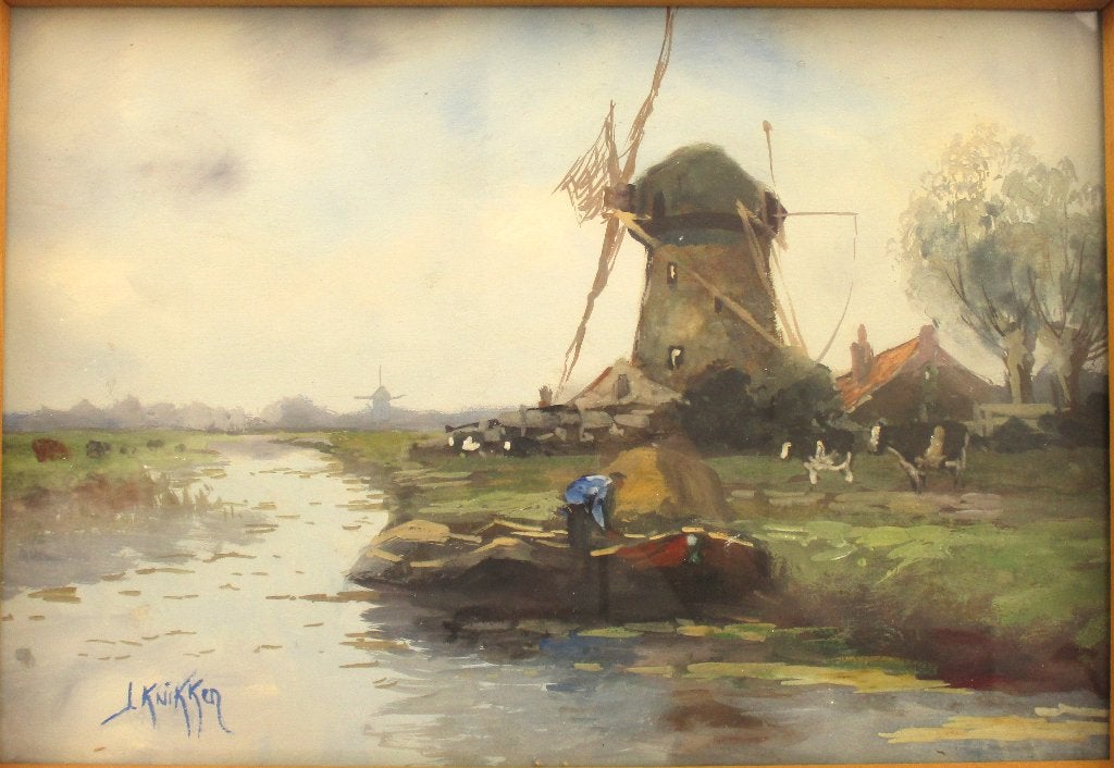 Aquarel landschap Jan Simon Knikker sr ( 1889 - 1957 ), Antiek en Kunst, Kunst | Schilderijen | Klassiek, Bijzondere lijst, Impressionistisch