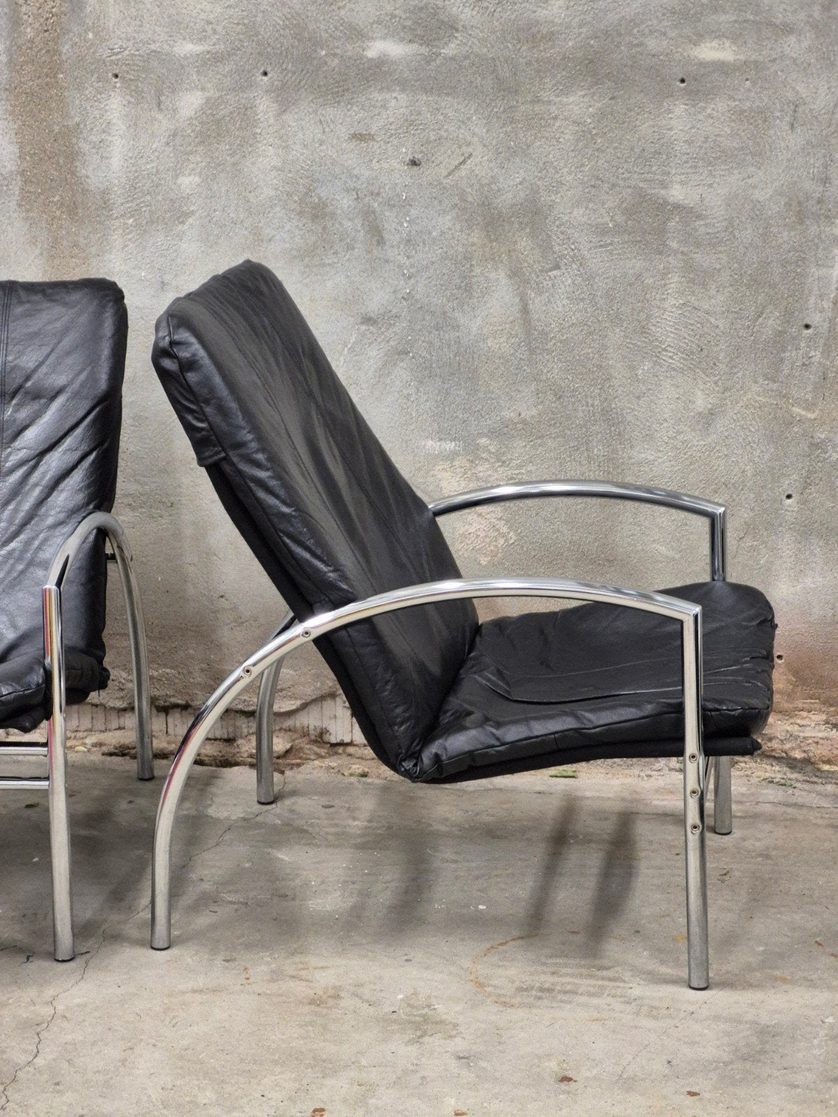 2 prachtige design fauteuils zwart leer chroom bauhaus style, Ophalen, 75 tot 100 cm, Zo goed als nieuw, Leer