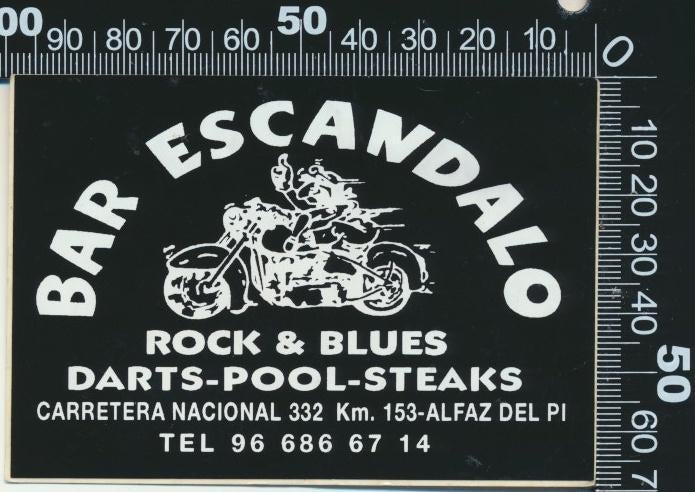 Sticker: Bar Escandalo - Alfaz Del Pi, Ophalen of Verzenden, Zo goed als nieuw, Bedrijf of Vereniging
