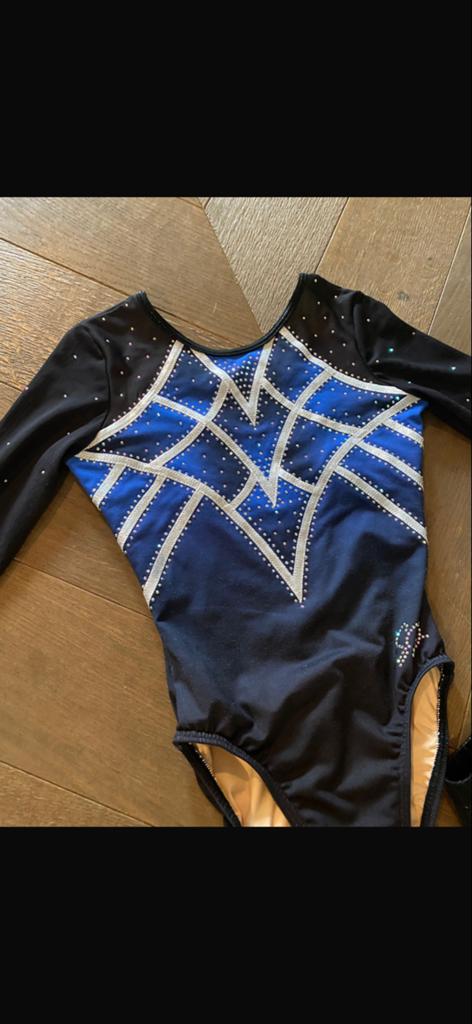 Wedstrijdpakje Doves maat 164/ASM - Zwart/Blauw met glitters, Ophalen of Verzenden, Gebruikt, Meisje, Sport- of Zwemkleding