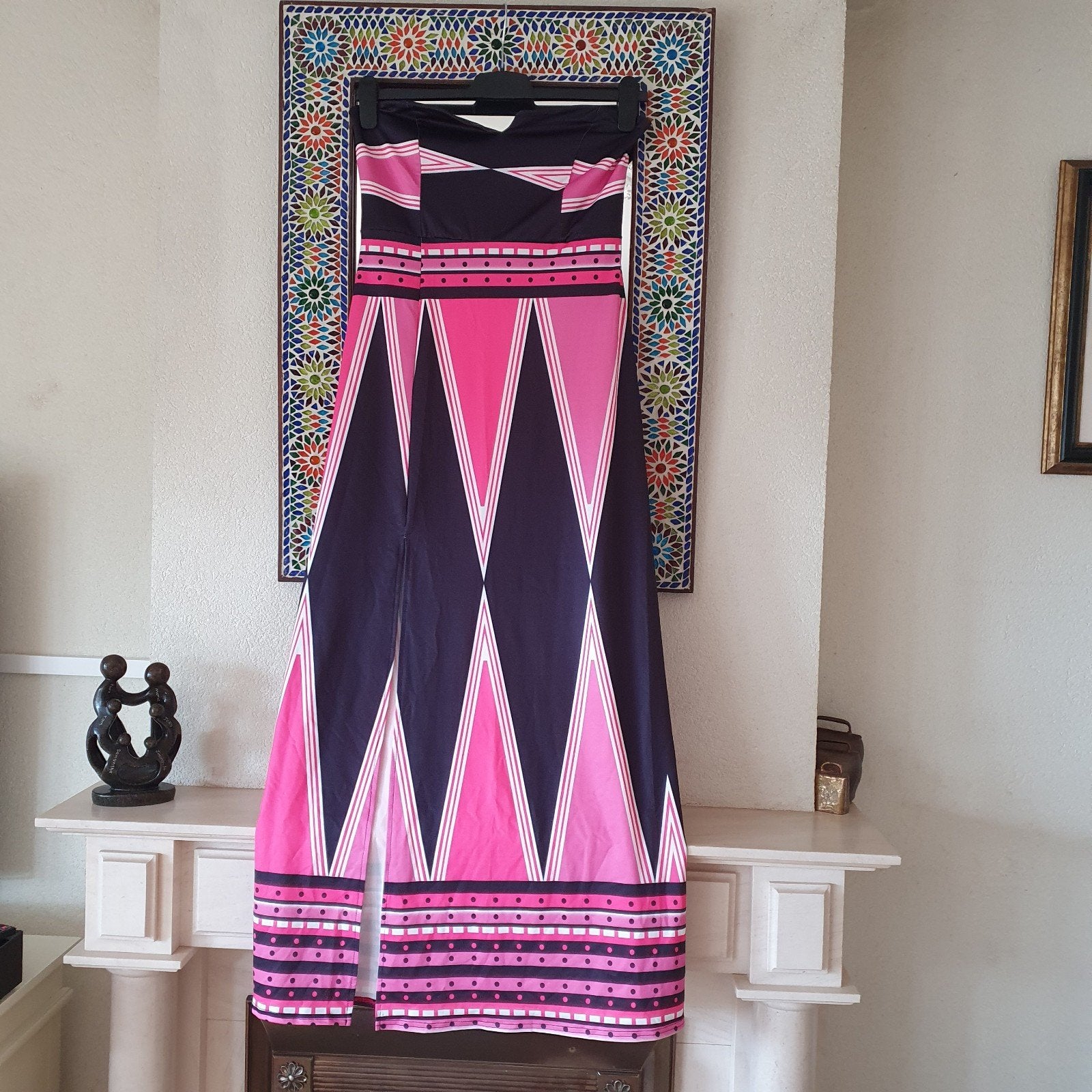 mooie lange stretch zomerjurk strapless maat L, Ophalen of Verzenden, Zo goed als nieuw, Maat 38/40 (M), Onder de knie