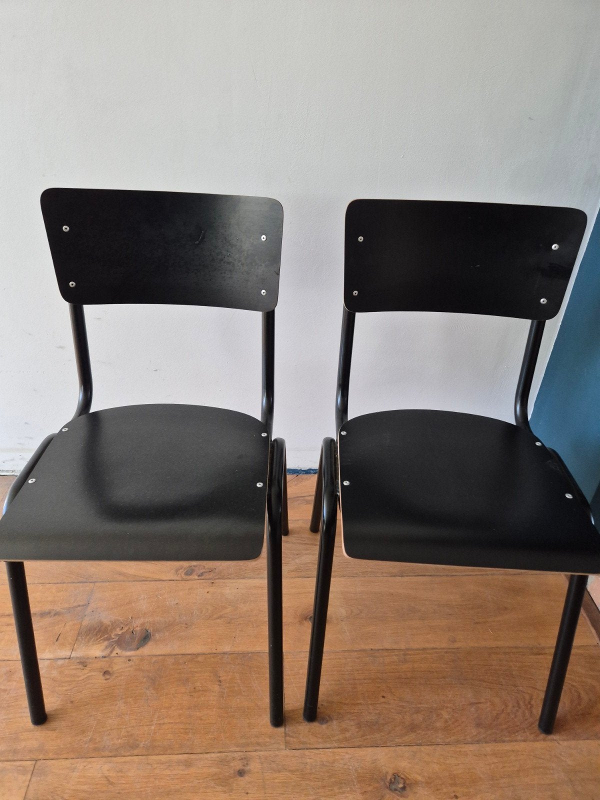 Set van 2 vintage schoolstoelen, zwart, Ophalen