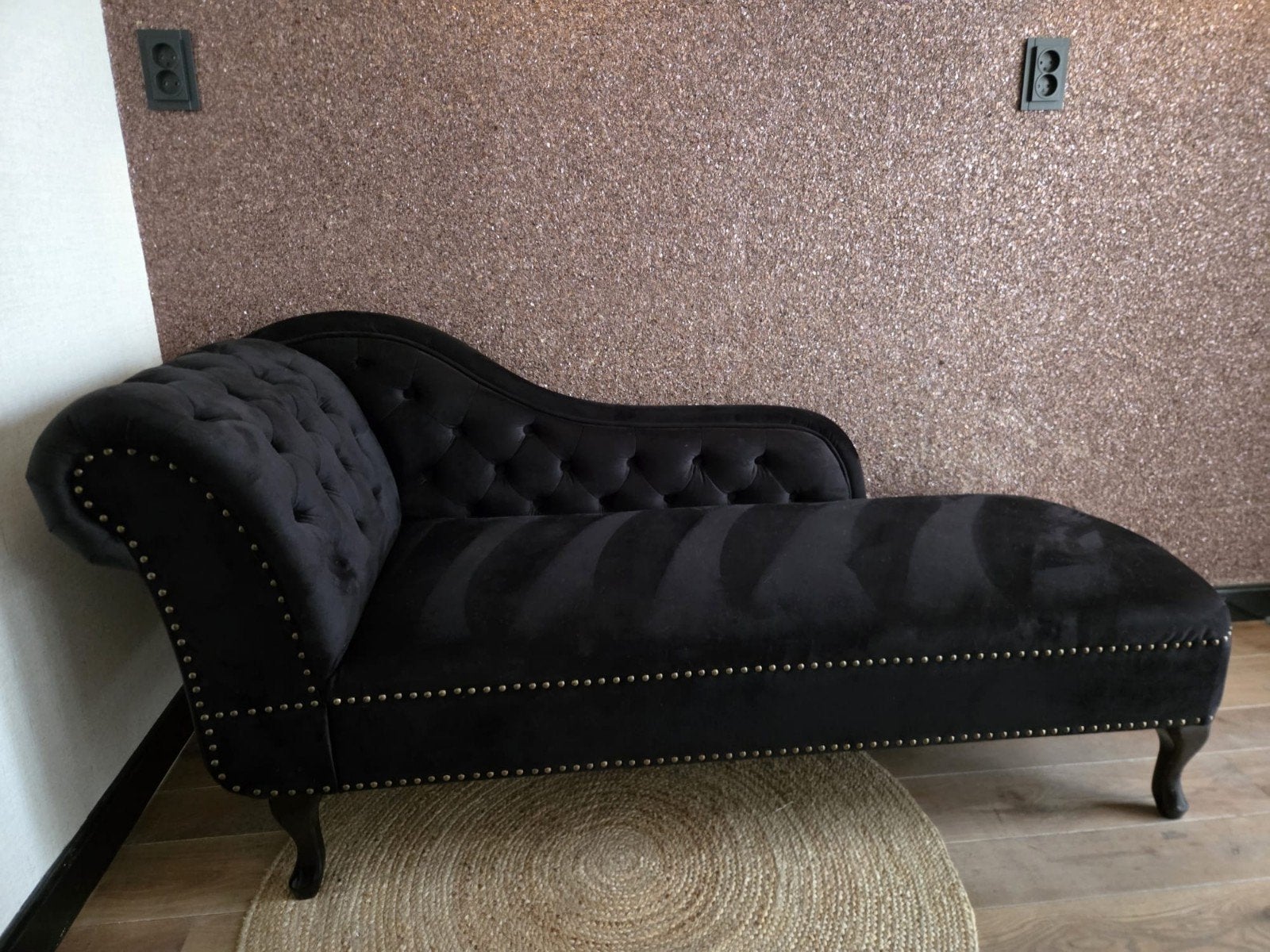 Z.G.A.N. Luxe Zwarte Fluweel Chaise Longue + 4 kussens grati, Ophalen, Minder dan 75 cm, 150 tot 200 cm, Tweepersoons