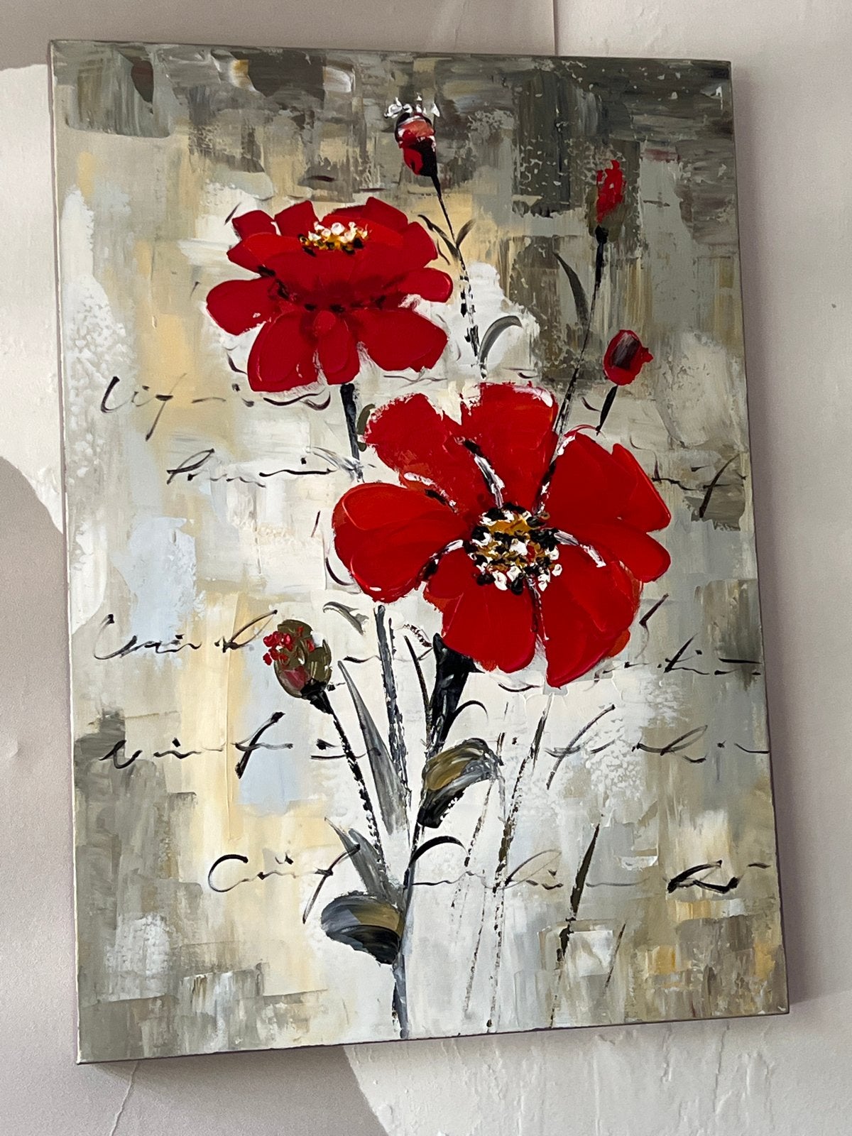 Schilderij met rode bloemen - Acrylverf op doek, Ophalen, Acrylverf, Handgeschilderd, Bloemen