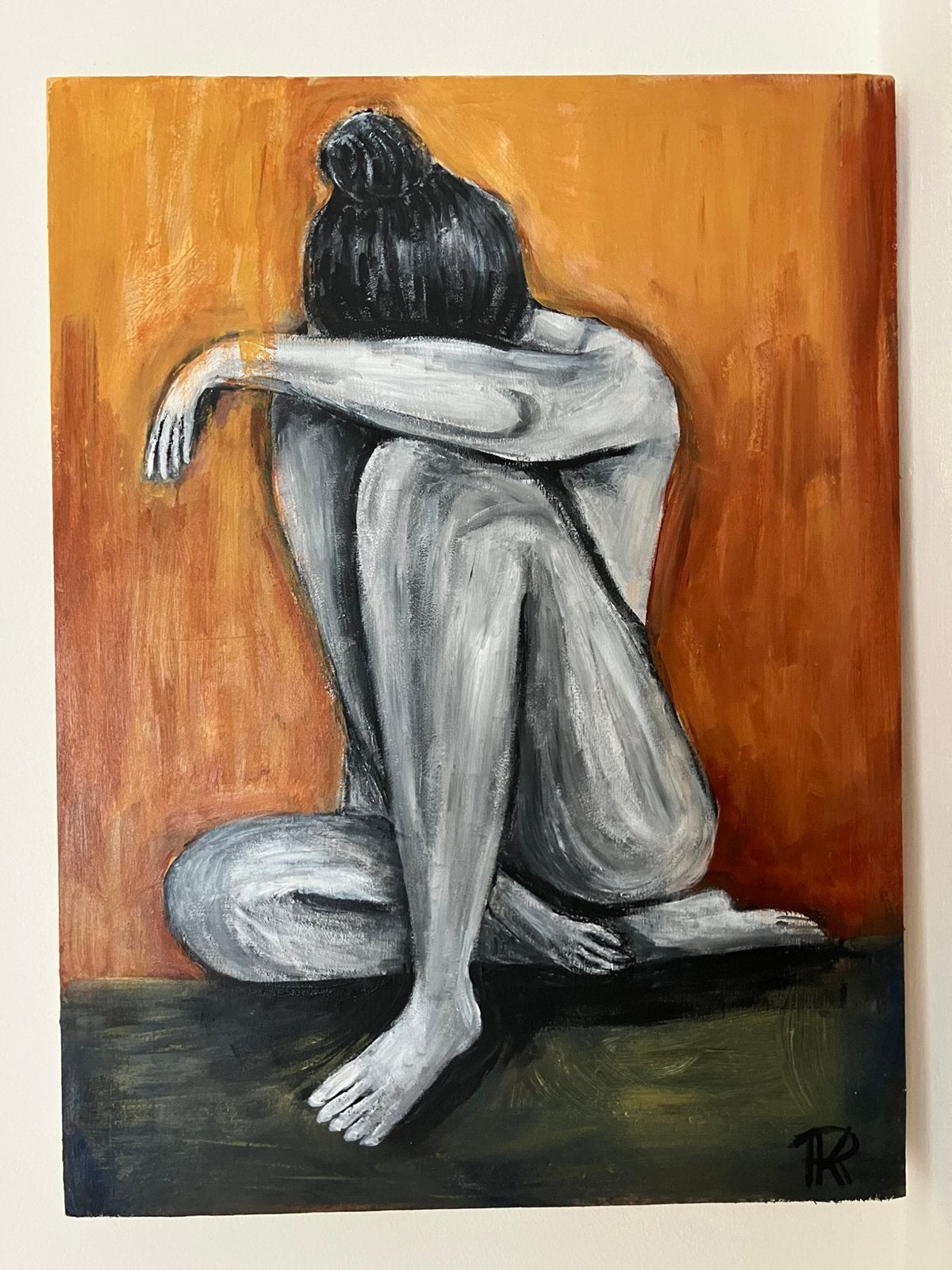 Schilderij vrouw “ overgave” fictief, Antiek en Kunst, Acrylverf, Hout, Ophalen of Verzenden, Gesigneerd