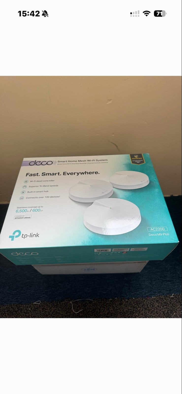 TP-Link Deco M9 Plus Mesh Wi-Fi Systeem (3-pack), Ophalen of Verzenden, Zo goed als nieuw, Router