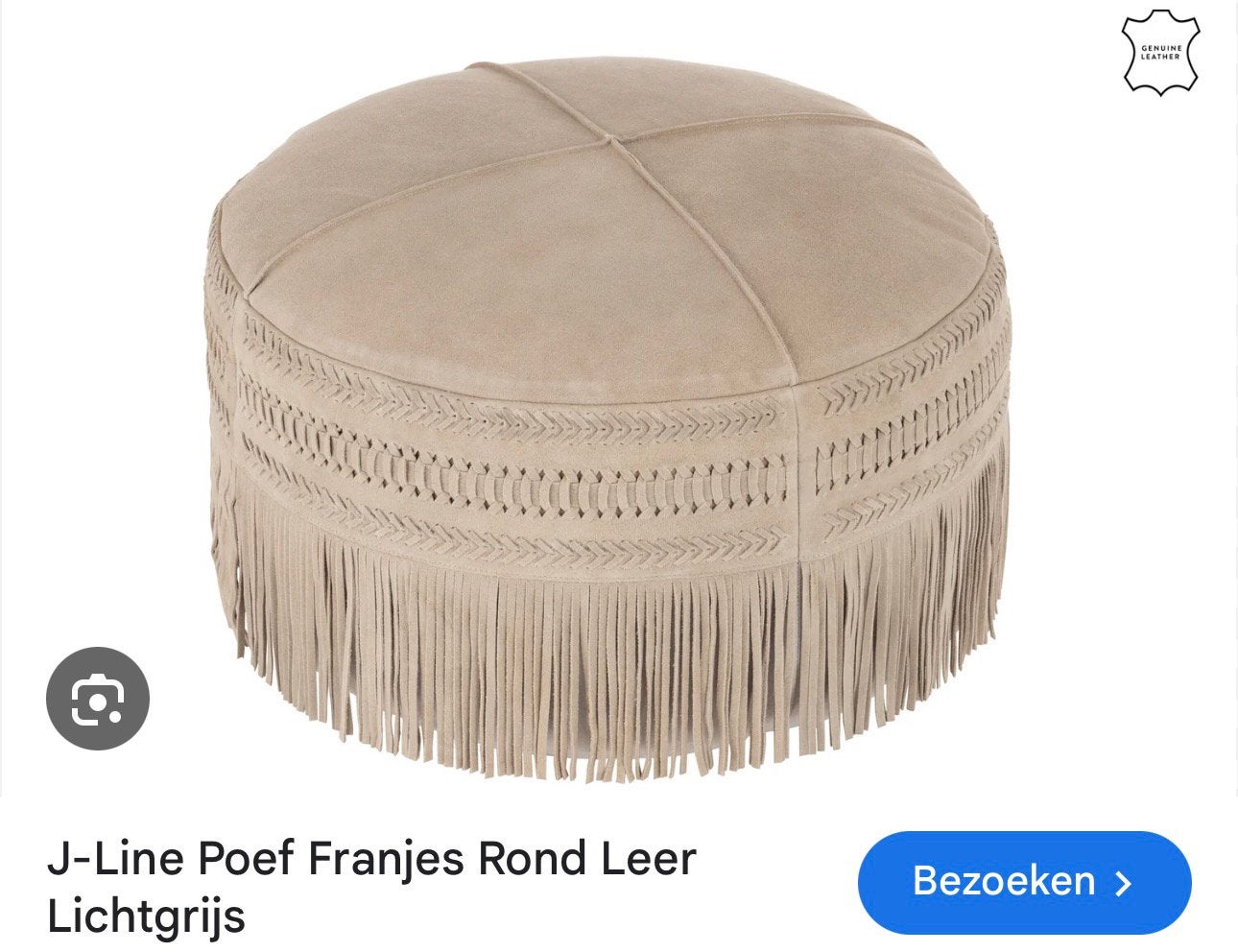 GEZOCHT! Poef J-Line franjes, Ophalen of Verzenden, Zo goed als nieuw, Rond, Minder dan 50 cm