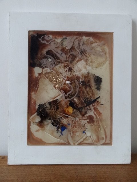 ingelijst abstract werk van J. Bayle, ingelijst 32 x 26 cm, Verzenden
