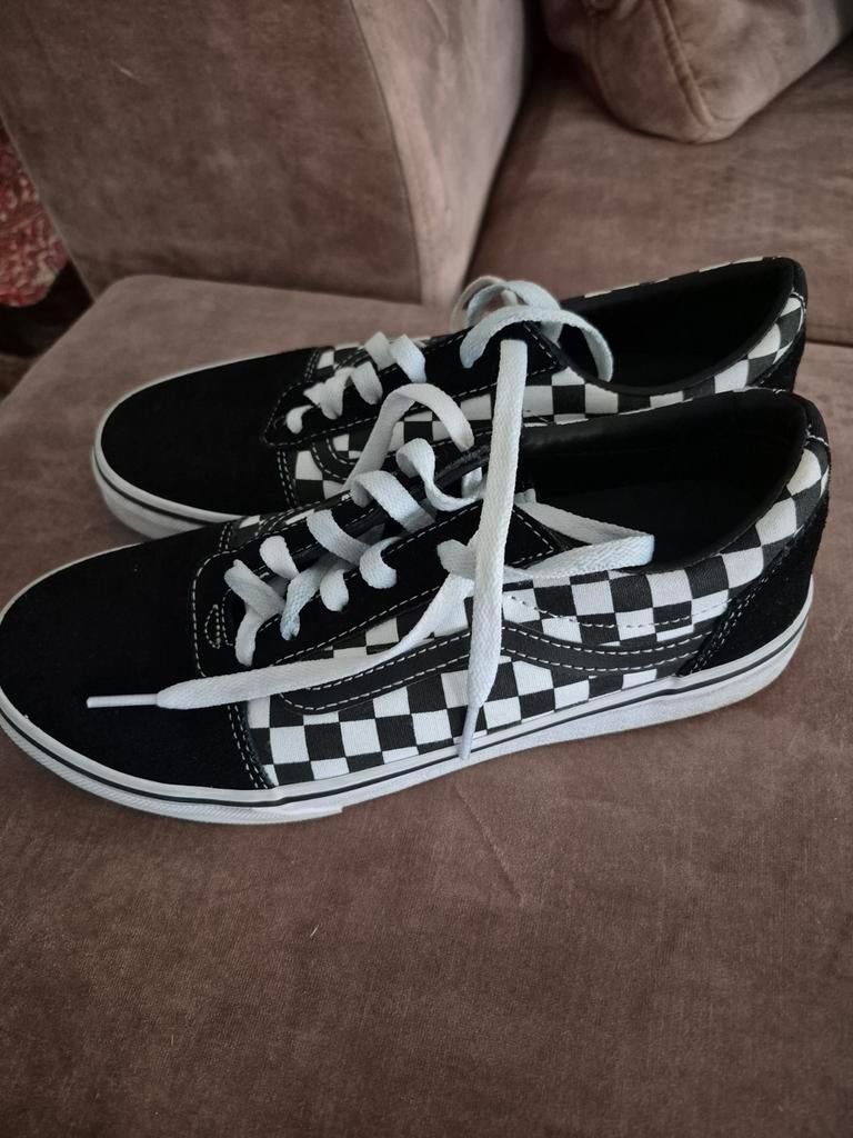 Vans Old Skool Checkerboard Sneakers, Ophalen, Zwart, Sneakers of Gympen, Gedragen