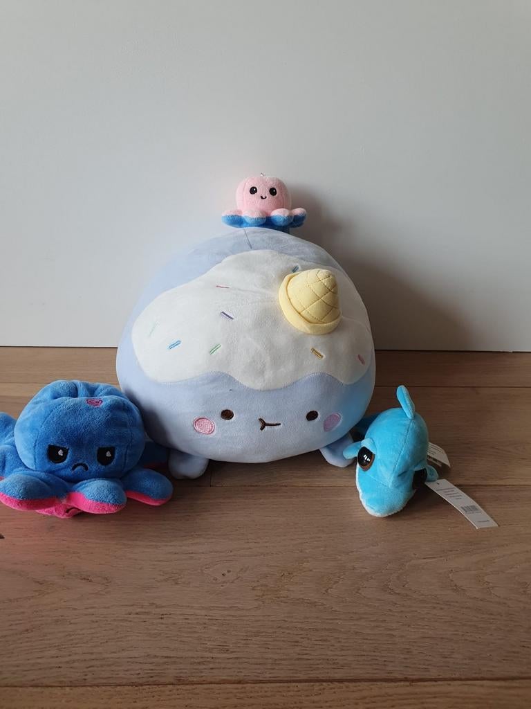Leuke set van 4 knuffels: Squishmallow, omkeerbare octopus, Kinderen en Baby's, Speelgoed | Knuffels en Pluche, Ophalen of Verzenden