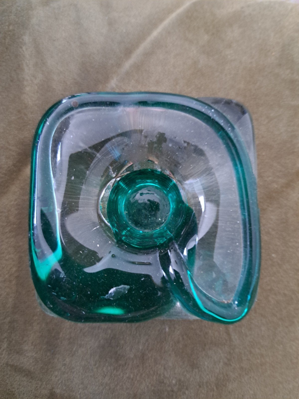 Kandelaar smaragdgroen kristalglas 1970, Ophalen of Verzenden, Glas