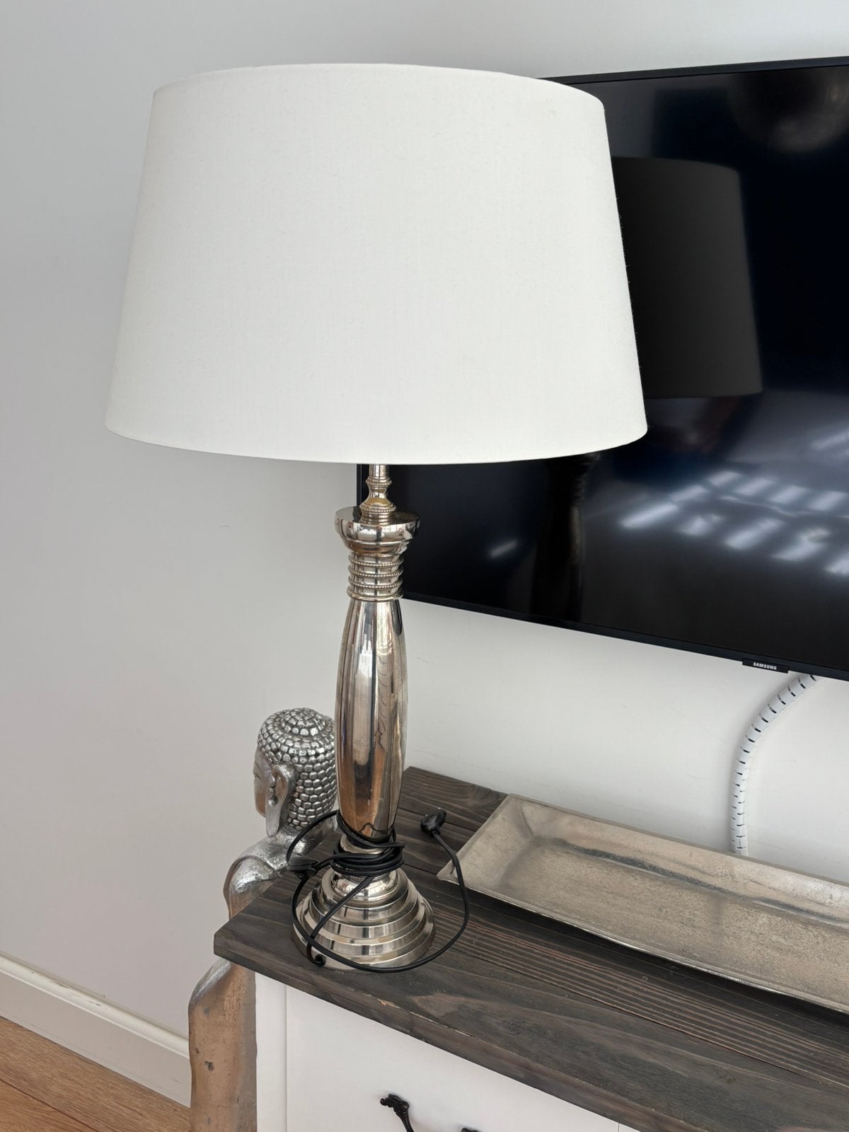 2 zilveren lampen met kappen, Ophalen, Zo goed als nieuw