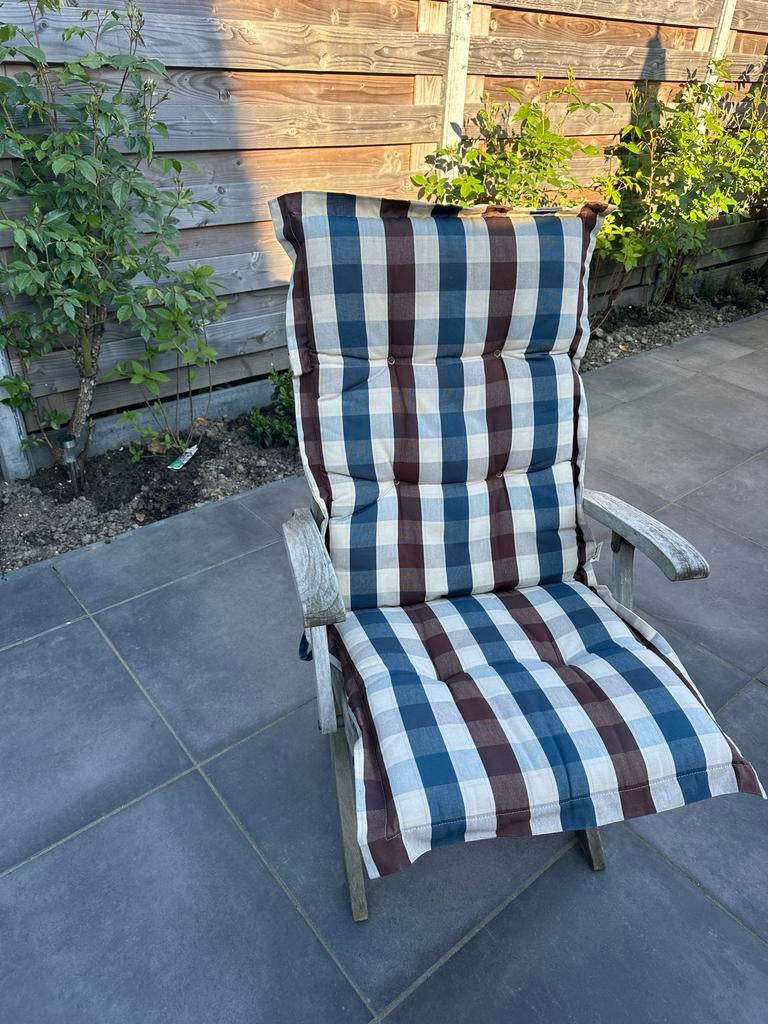 Cinderella Outdoor Tuinkussen Geruit Blauw/Bruin, Tuin en Terras, Ophalen, Zo goed als nieuw