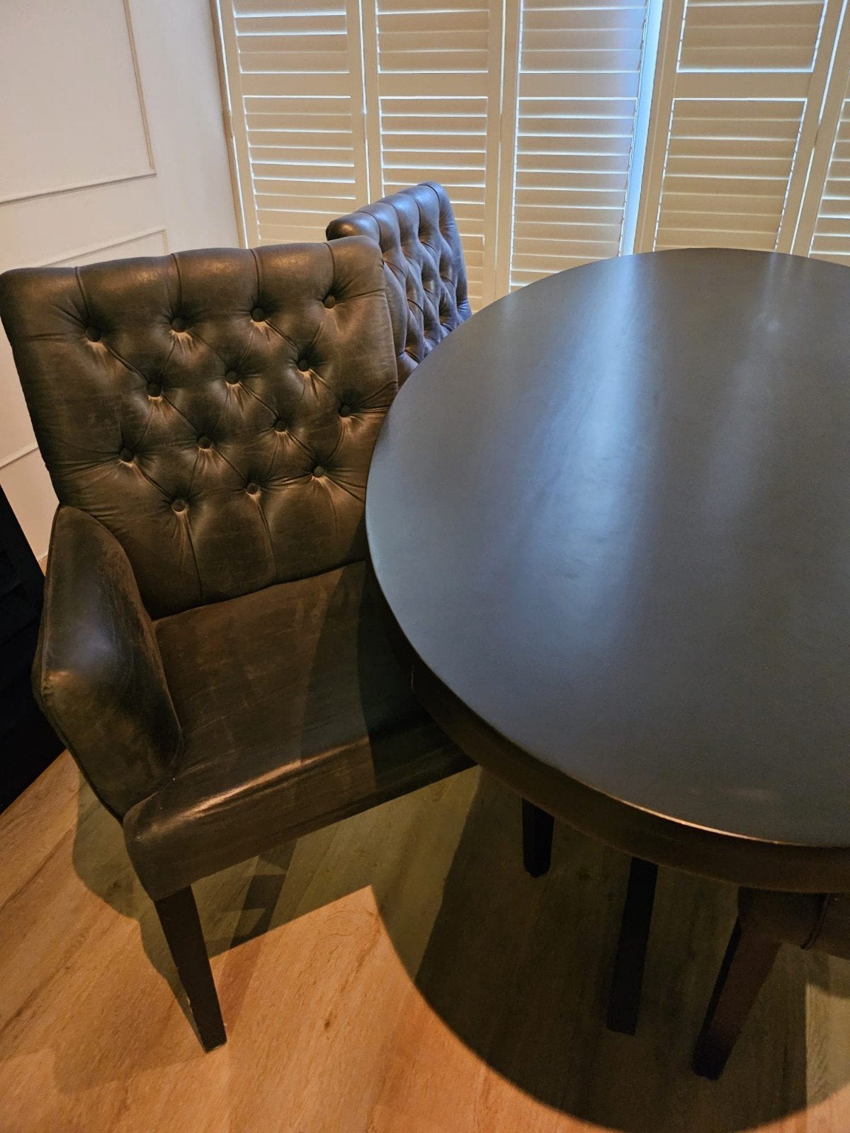 4 zwarte nette eetkamer stoelen, Ophalen, Zwart, Leer
