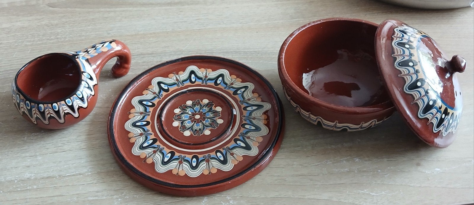 ​3-delige set Vintage Bulgaars aardewerk (Troyan keramiek) –, Antiek en Kunst, Ophalen of Verzenden