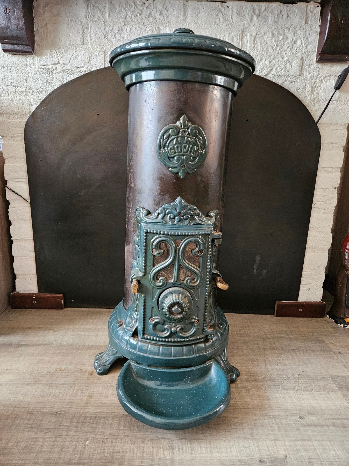 Antieke Vrijstaande potkachel (Godin), Ophalen of Verzenden, Gebruikt, Vrijstaande haard, Houthaard