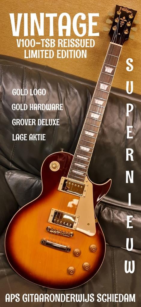NIEUW VINTAGE V100-TSB REISSUED TOBACCO SUNBURST, Ophalen of Verzenden, Nieuw, Solid body, Overige merken