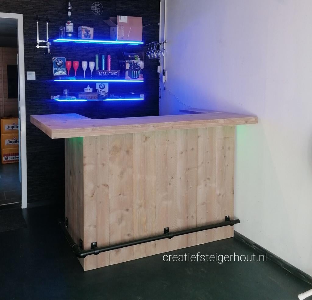 Bar steigerhout mancave koelkast zwarte steigerbuis thuis, Huis en Inrichting, Ophalen of Verzenden, Nieuw