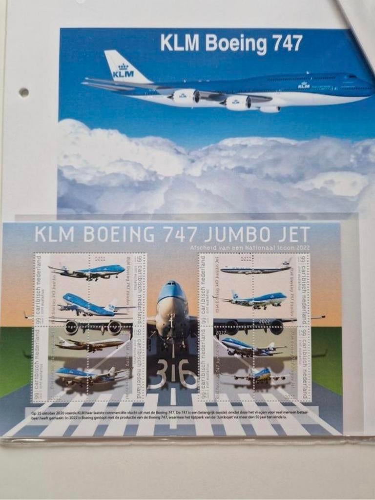KLM Boeing 747 Postzegelset nr1 Nieuw!!! Ongeopend!!, Verzamelen, Luchtvaart en Vliegtuigspotten, Ophalen of Verzenden, Nieuw