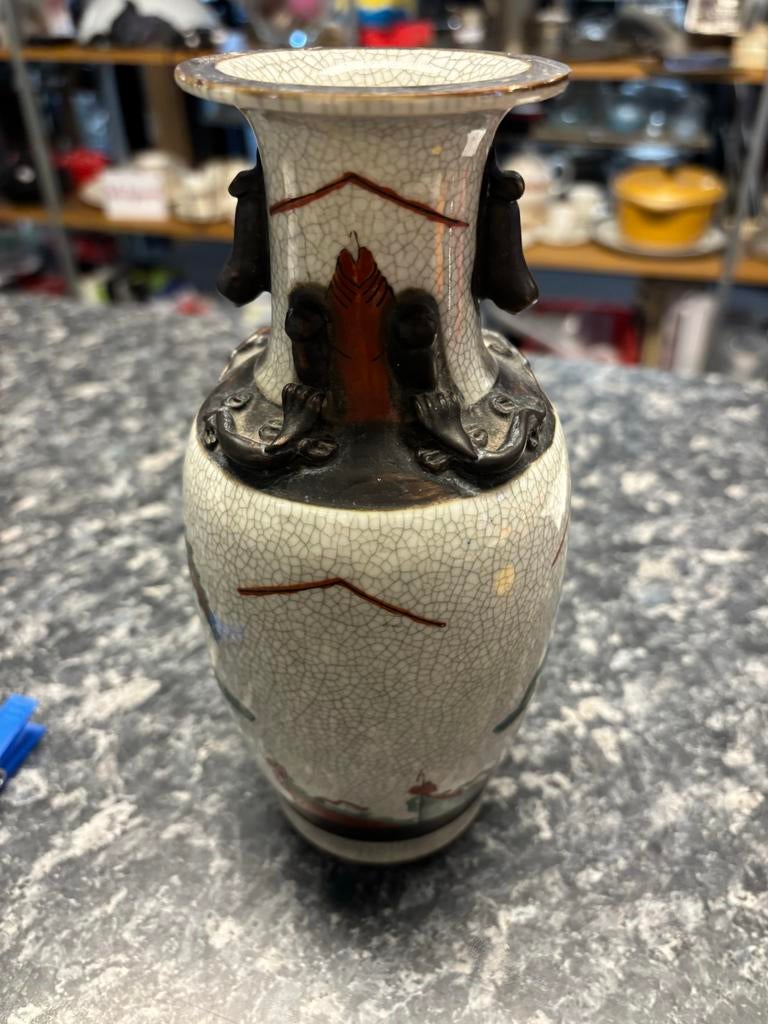 Chinees Craquelé Nanking Vaasje met Signatuur, Antiek en Kunst, Ophalen of Verzenden