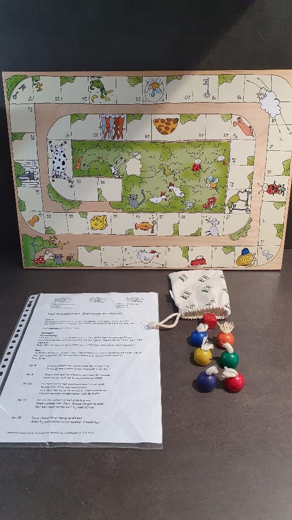 JanBibeJan Beestenboel, houten bordspel Ganzenbord. 8A10, Tweedehands verkoop, Tweedehands verkoop, Gebruikt, Ophalen of Verzenden