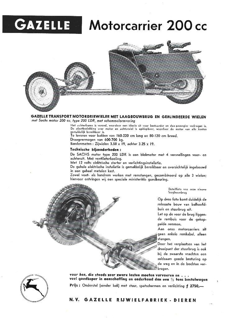 Gazelle 200 cc motorcarrier Sachs (GA12), Motoren, Handleidingen en Instructieboekjes, Ophalen of Verzenden, Overige merken