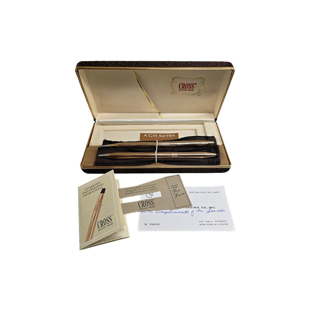 Vintage Cross Ladies set 14kt in etui, jaren 70/80, Verzamelen, Pennenverzamelingen, Gebruikt, Balpen, Cross, Met doosje