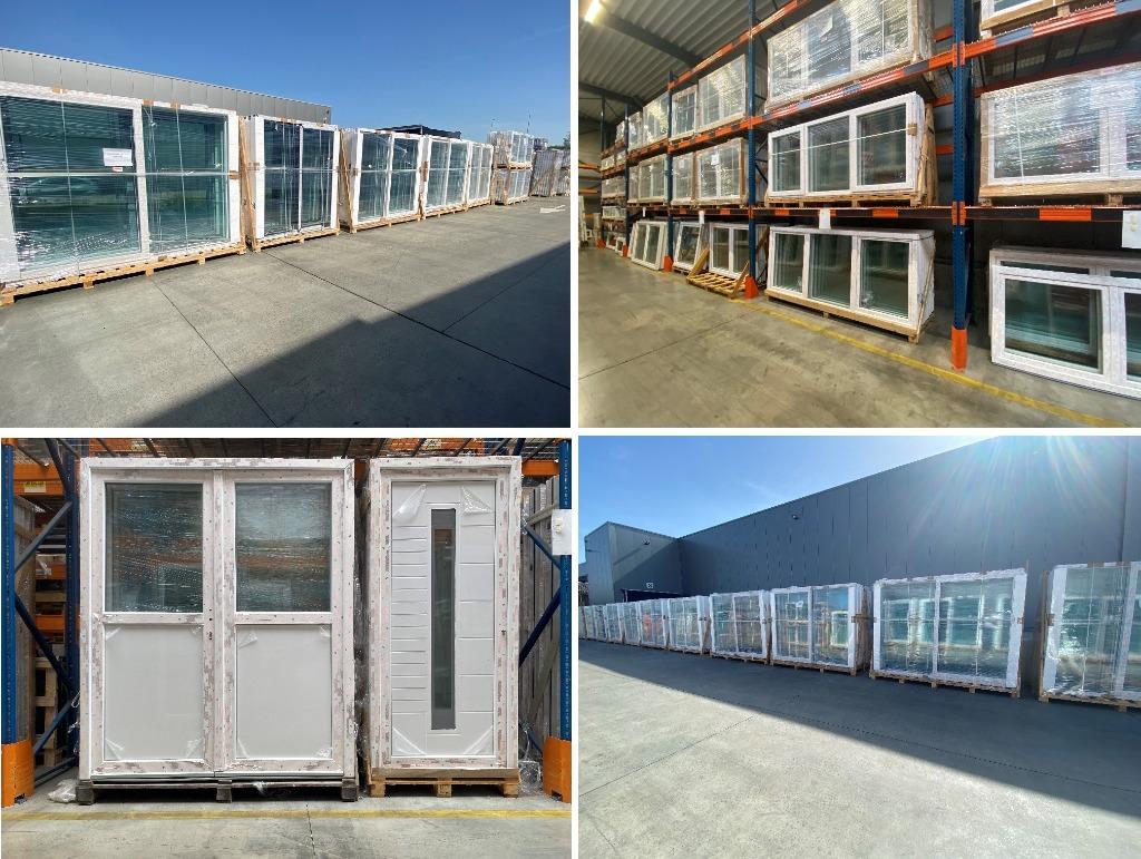 Schuifpuien schuifraam PVC stockverkoop Ramenhal Zolder, Kunststof, Nieuw, Ophalen of Verzenden, Inclusief glas