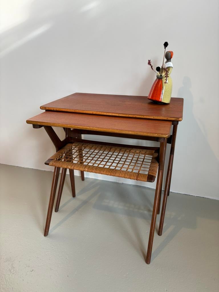 Nesting tables set  teakhout Johannes Andersen CFC Silkeborg, Ophalen, Gebruikt, 50 tot 100 cm, Deens vintage teakhout