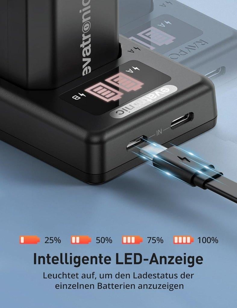 NP-FZ100 camera-accu-opladerset, Evatronic 2-pack 2040mAh, Ophalen of Verzenden, Nieuw, Oplaadbaar