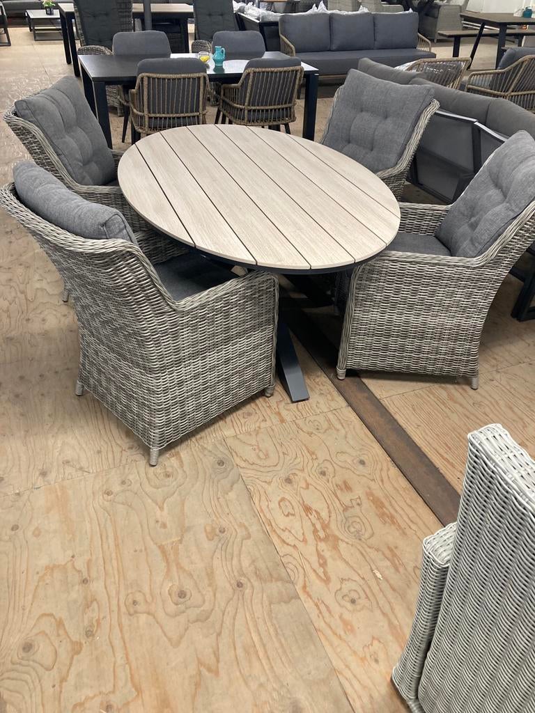 Diningset Ovale Diningtafel Wicker Diningstoel Tuinset, Tuin en Terras, Tuinsets en Loungesets, Ophalen, Nieuw, Wicker