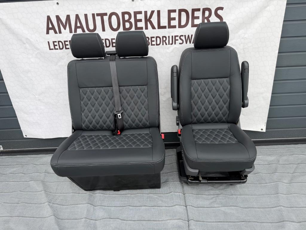 Stoel +Bank met zwart leder ruitmotief Transporter T5. T6, Ophalen, Nieuw, Volkswagen