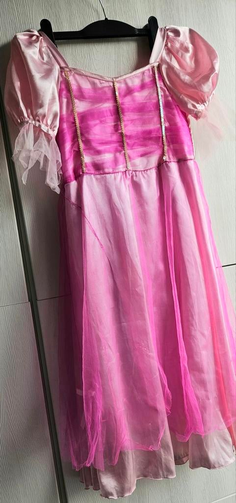 Lange Roze Prinsessenjurk / Feeënjurk maat 128, Kinderen en Baby's, Carnavalskleding en Verkleedspullen, Zo goed als nieuw, Meisje