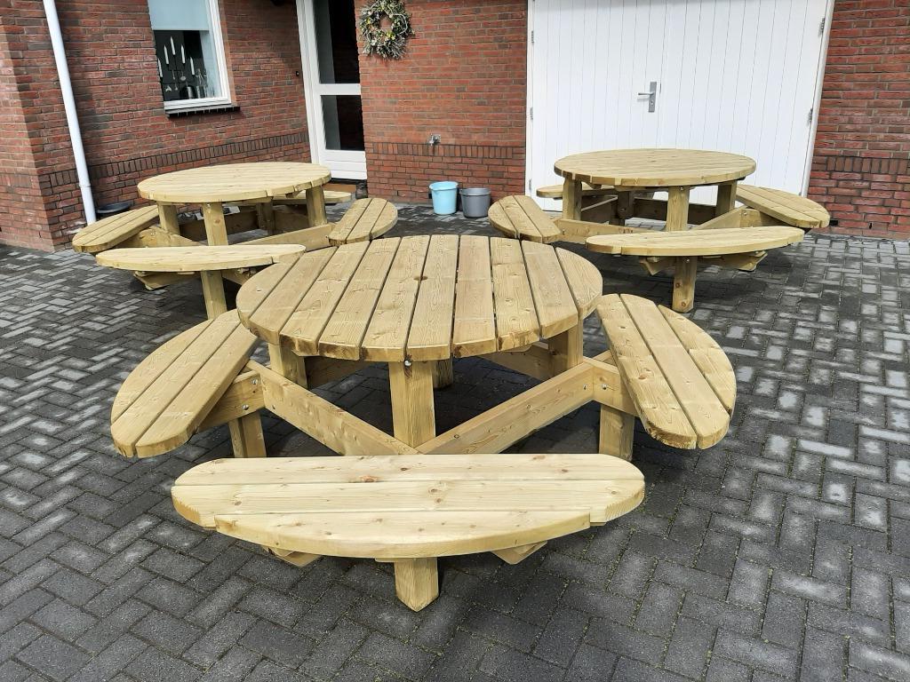 Talen ronde 8 persoons picknicktafels met open instap!!, Ophalen, Nieuw, Rond, Hout
