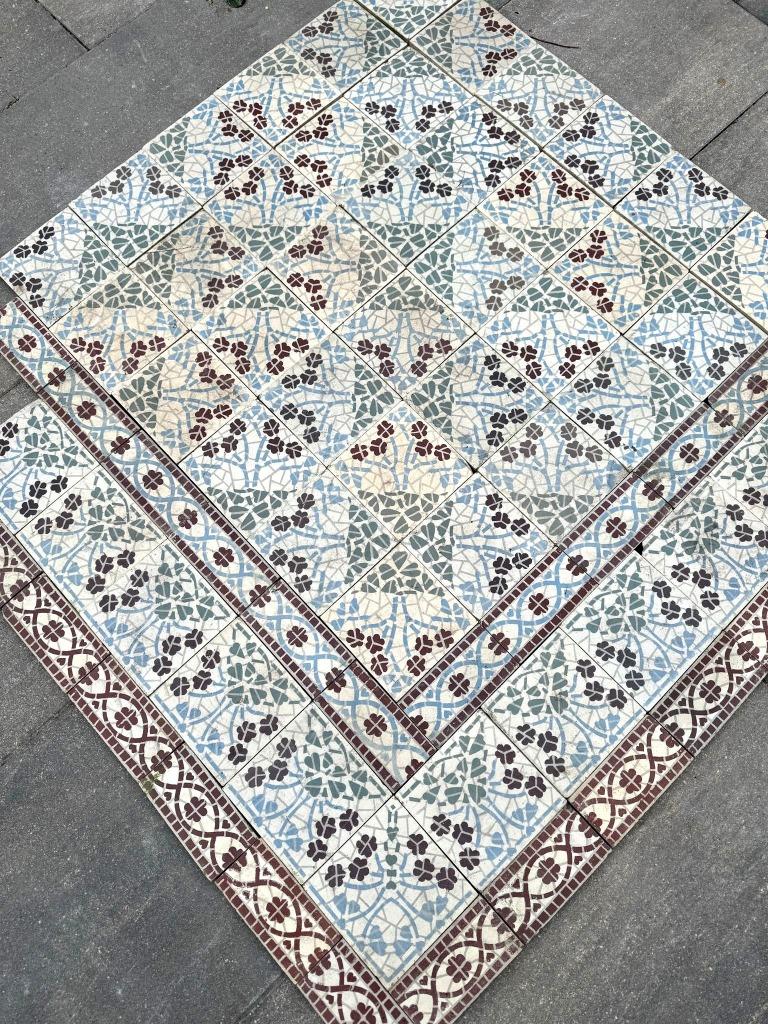 Antieke keramiektegels - bloemmotief 6m2, Doe-het-zelf en Verbouw, Gebruikt, Keramiek, Minder dan 20 cm, Vloertegels