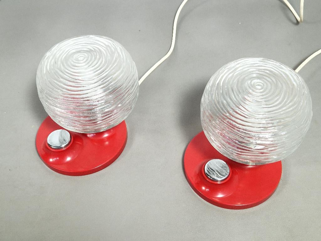 Een paar Hillebrand Space Age nachtlampjes, jaren 70, Huis en Inrichting, Lampen | Tafellampen, Gebruikt, -, -, Vintage, design, set, rood, space age, Hillebrand, nachtlampjes