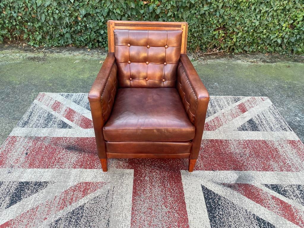 Nieuwstaat !!! Chesterfield schapen leren fauteuil !!!, Ophalen, Schapen leer, 75 tot 100 cm, Zo goed als nieuw