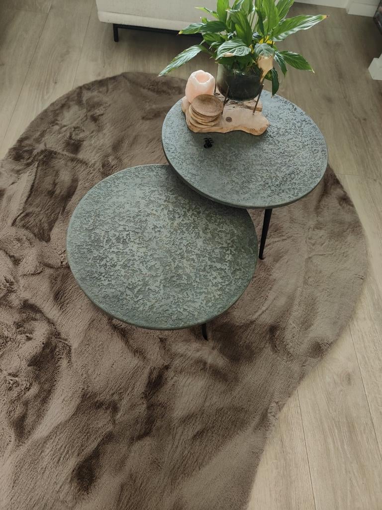 Salontafel set betonlook, zwarte poten, Ø55cm, Huis en Inrichting, Ophalen, 50 tot 100 cm, Rond, Nieuw
