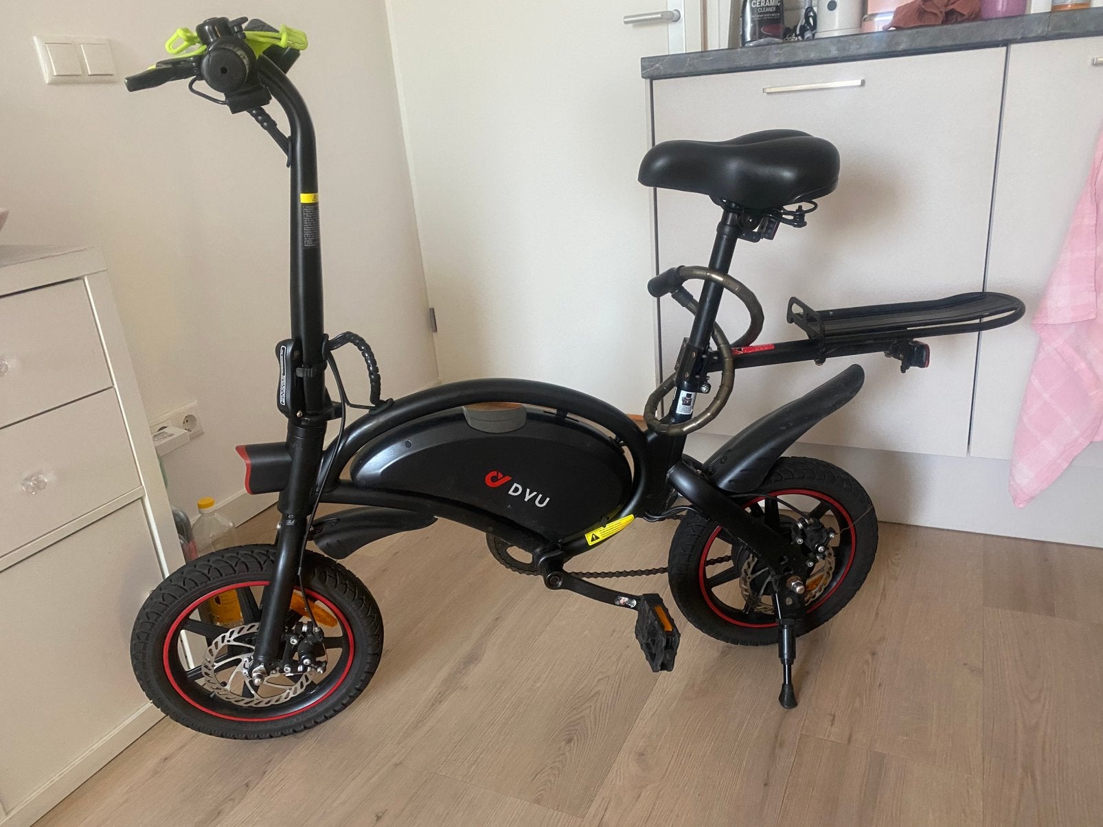 Elektrische (vouw)fiets van DYU, Minder dan 14 inch, Velgrem, Zo goed als nieuw, Deels opvouwbaar